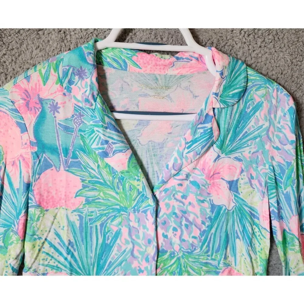 Lilly Pulitzer Women's Sz XXS‎ Long Ruffle Sleeve Button Front Pajama Top Floral